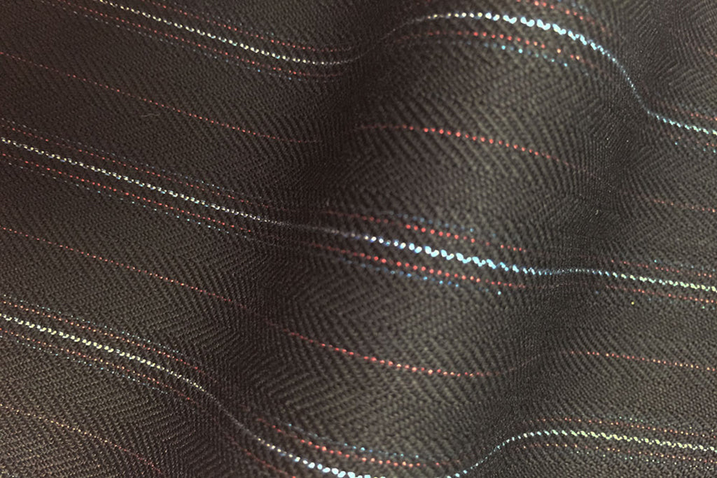 HC908 - BLACK FANCY TWILL with PINK BLUE WHITE PIN STRIPES (380-400 grams / 13-14 Oz)
