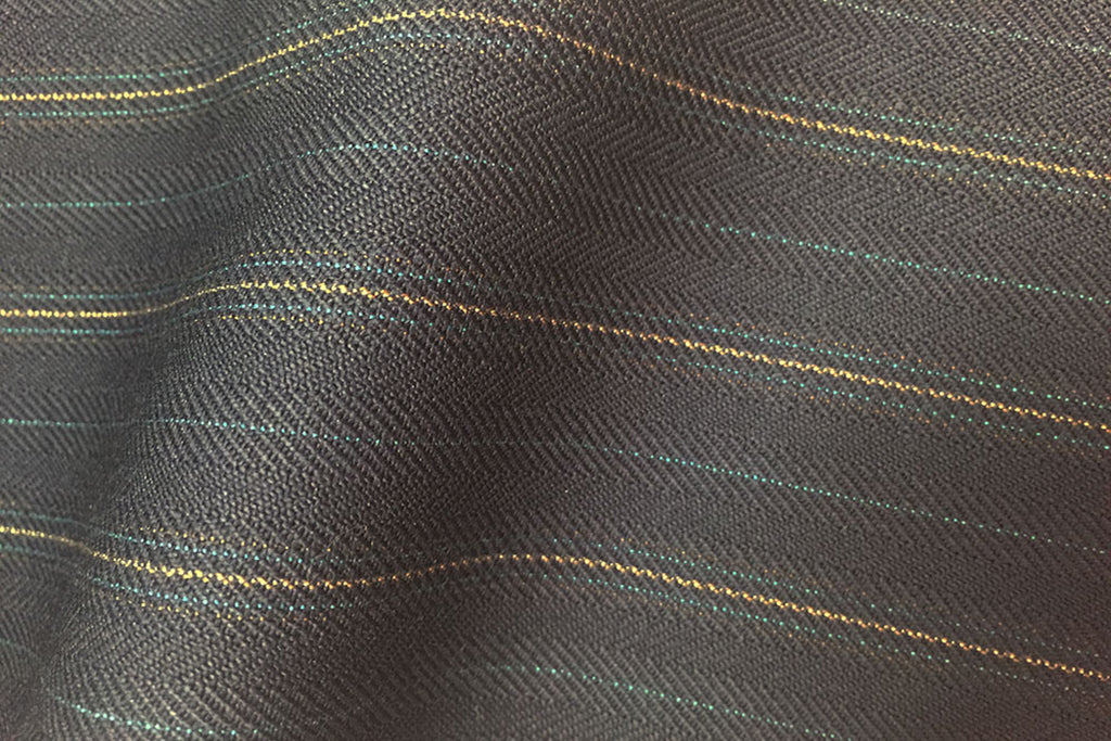 HC909 - NAVY FANCY TWILL with GOLD ORANGE AQUA PIN STRIPES (380-400 grams / 13-14 Oz)