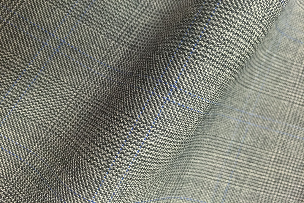 HC959 - LIGHT GREY Prince of Wales Check with LIGHT BLUE Window Pane Overcheck (380-400 grams / 13-14 Oz)