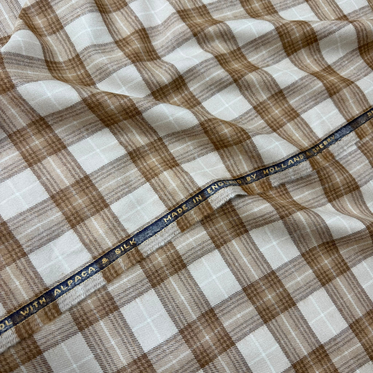 SAL337 - CREAM & BROWN CHECK 30% ALPACA, 20% SILK, 50% WOOL (300 Grams / 10.5 oz)