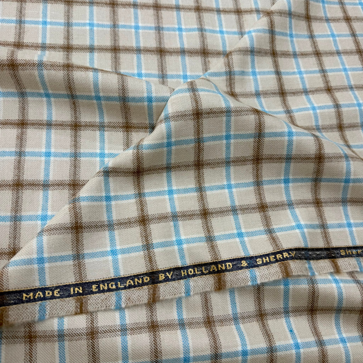SAL350 - CREAM W/ BLUE & BROWN CHECK 30% ALPACA, 20% SILK, 50% WOOL (300 Grams / 10.5 oz)