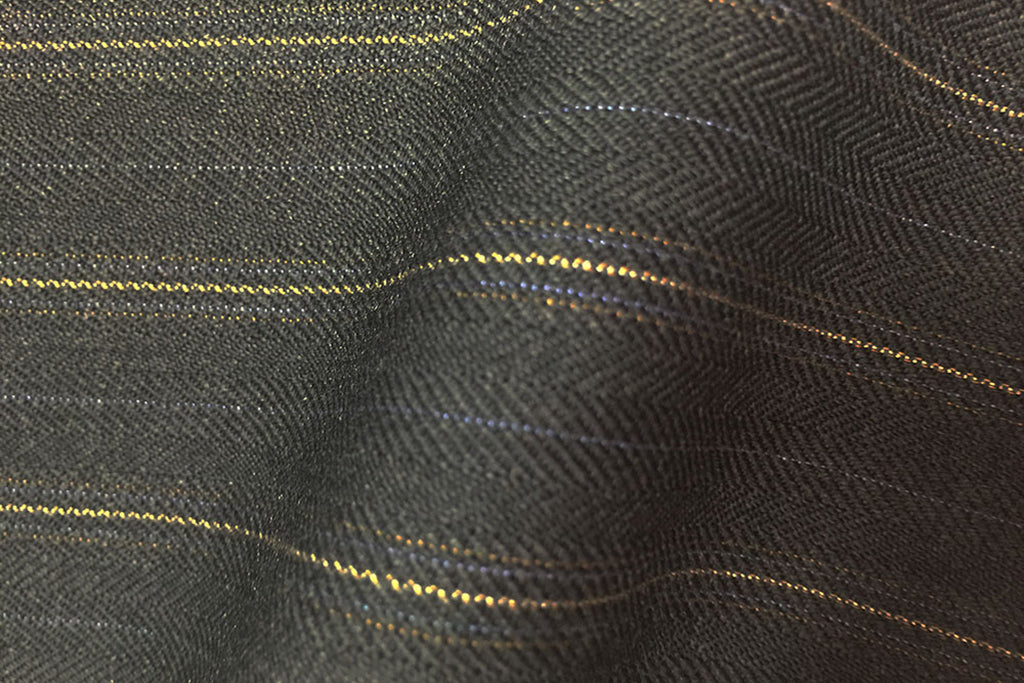 HC907 - GREY FANCY TWILL with GOLD LILAC ORANGE PIN STRIPES (380-400 grams / 13-14 Oz)