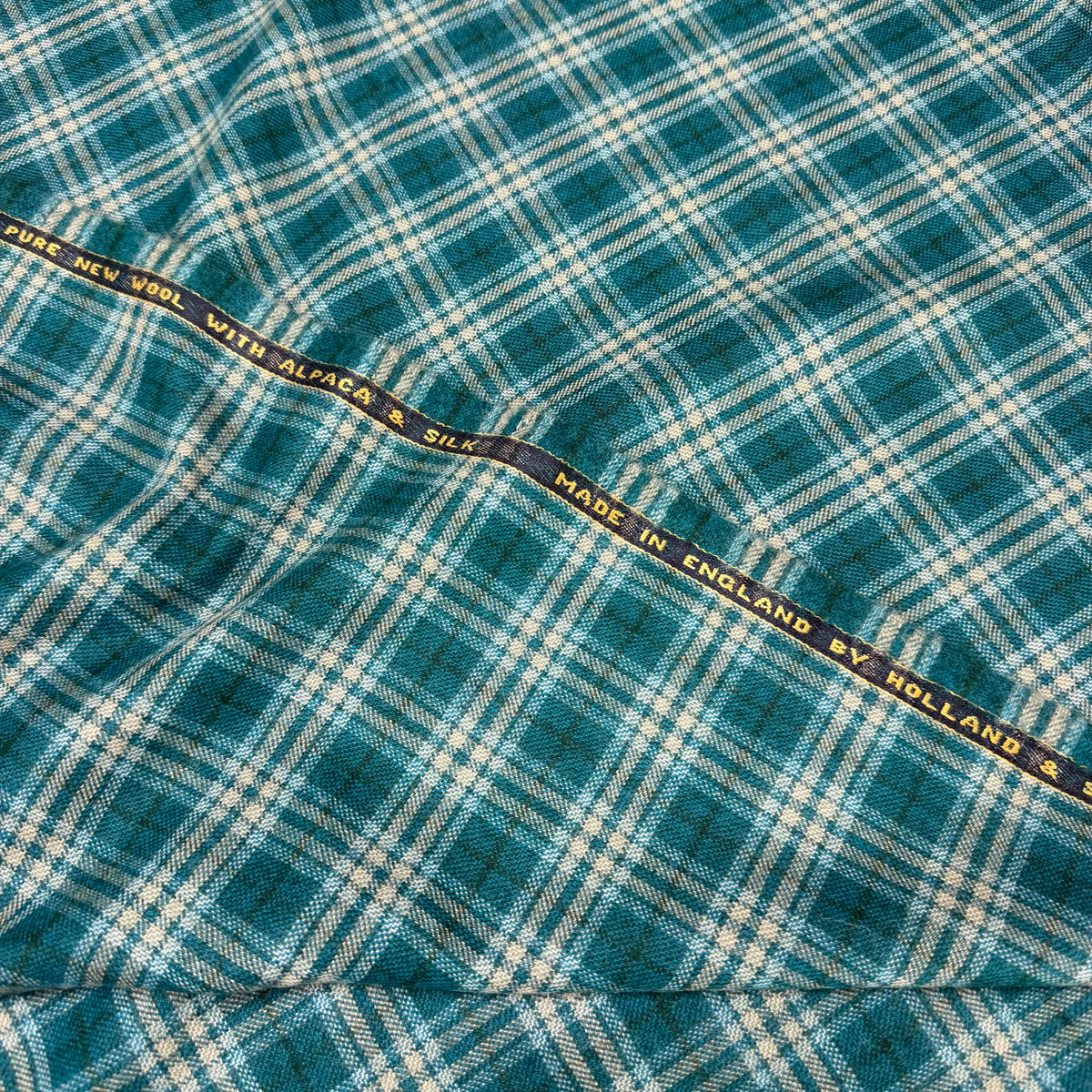 SAL344 - TEAL CHECK W/ CREAM & WHITE OVERCHECK 30% ALPACA, 20% SILK, 50% WOOL (300 Grams / 10.5 oz)